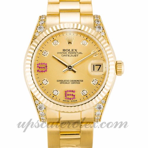 Ladies Rolex Mid-Size Datejust 178238 36 MM Case Automatic Movement Champagne Diamond & Ruby Dial
