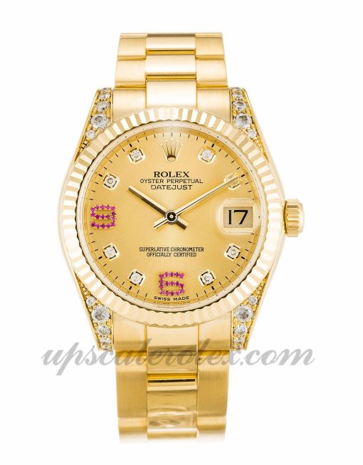 Ladies Rolex Mid-Size Datejust 178238 36 MM Case Automatic Movement Champagne Diamond & Ruby Dial