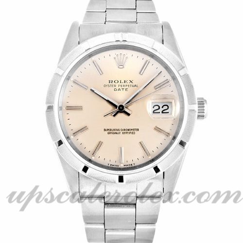 Mens Rolex Oyster Perpetual Date 15210 34 MM Case Automatic Movement Silver Dial