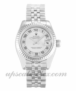 Ladies Rolex Datejust Lady 179174 26 MM Case Automatic Movement Silver Diamond Dial