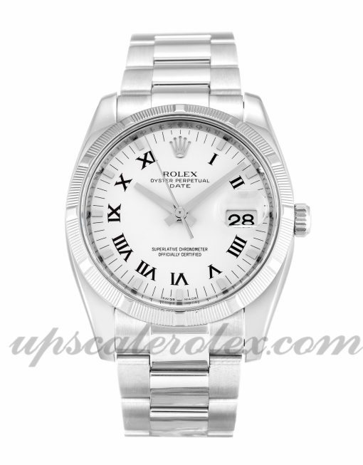 Unisex Rolex Oyster Perpetual Date 115210 34 MM Case Automatic Movement White Dial