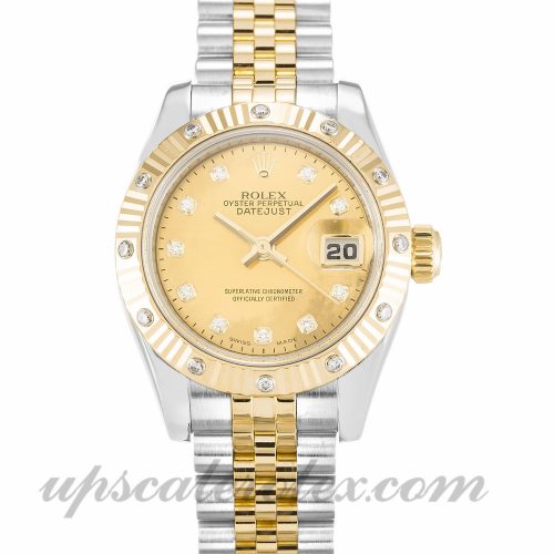 Ladies Rolex Datejust Lady 179313 26 MM Case Automatic Movement Champagne Goldust Diamond Dial