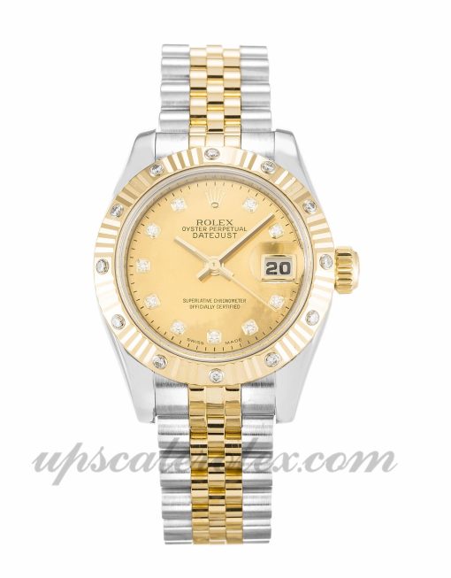 Ladies Rolex Datejust Lady 179313 26 MM Case Automatic Movement Champagne Goldust Diamond Dial