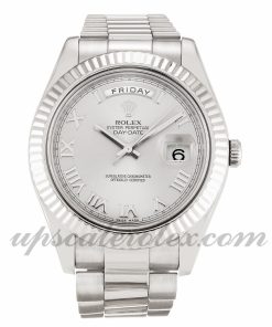 Mens Rolex Day-Date II 218239 41 MM Case Automatic Movement Silver Dial
