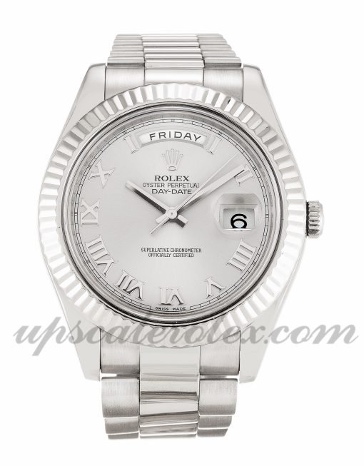 Mens Rolex Day-Date II 218239 41 MM Case Automatic Movement Silver Dial