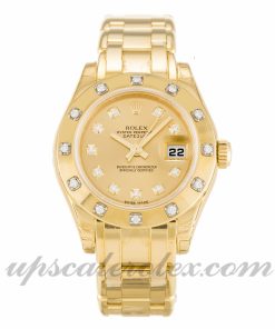 Ladies Rolex Pearlmaster 80318 29 MM Case Automatic Movement Champagne Diamond Dial