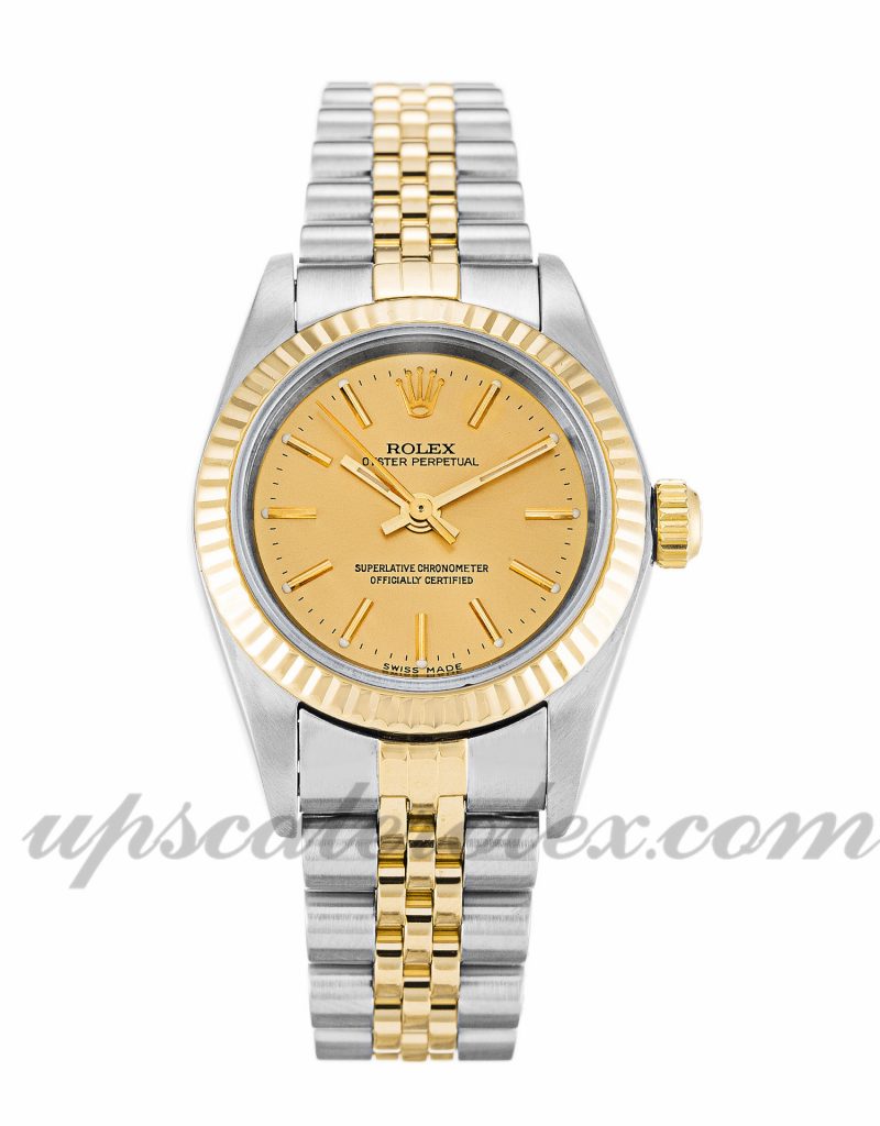 Ladies Rolex Lady Oyster Perpetual 76193 24 MM Case Automatic Movement Champagne Dial