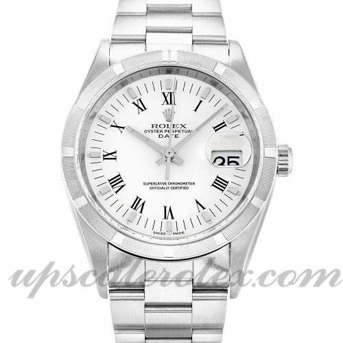Unisex Rolex Oyster Perpetual Date 15210 34 MM Case Automatic Movement White Dial