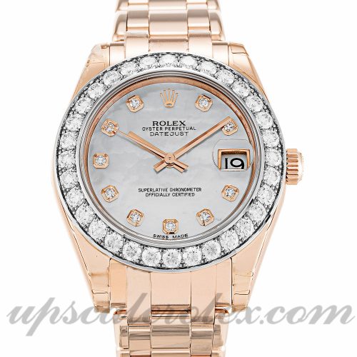 Ladies Rolex Pearlmaster 81285 34 MM Case Automatic Movement Mother of Pearl - White Diamond Dial
