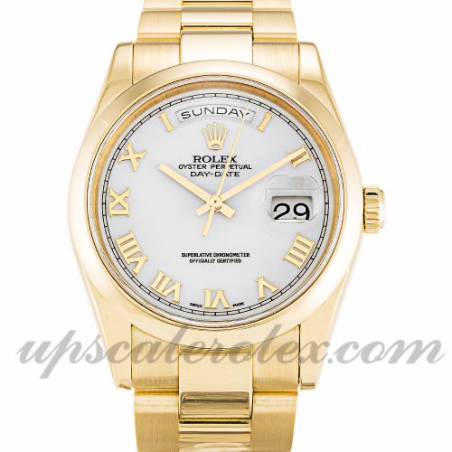 Mens Rolex Day-Date 118208 36 MM Case Automatic Movement White Dial