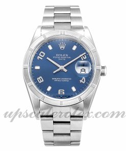 Unisex Rolex Oyster Perpetual Date 15210 34 MM Case Automatic Movement Blue Dial
