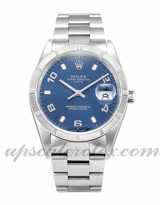 Unisex Rolex Oyster Perpetual Date 15210 34 MM Case Automatic Movement Blue Dial