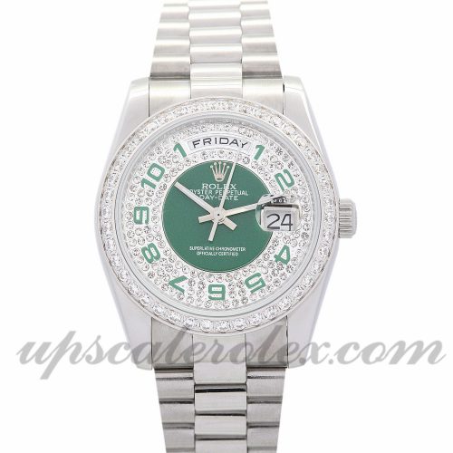 Lady Rolex Day-Date 118346 36 MM Case Automatic Movement Green and Silver with Diamonds DialLady Rolex Day-Date 118346 36 MM Case Automatic Movement Green and Silver with Diamonds Dial