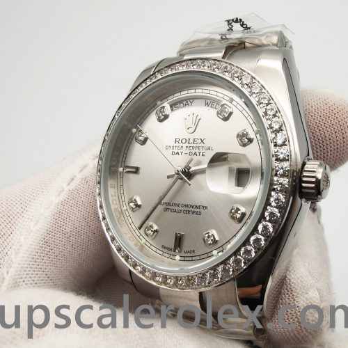 Rolex Day-date 118346 Silver Gray Diamonds 36 mm Automatic Watch