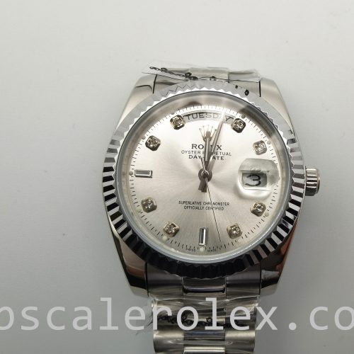 Rolex Day-Date 128239 Mens 36mm Automatic Diamond Dial Silver Dial Watch